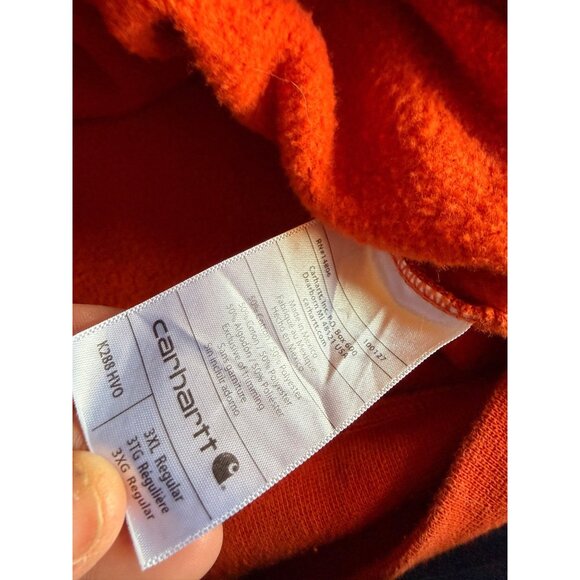 preloved Carhartt Mens Orange Pullover Hoodie Sweatshirt 3XL Regular Fit Cotton - Picture 6 of 10